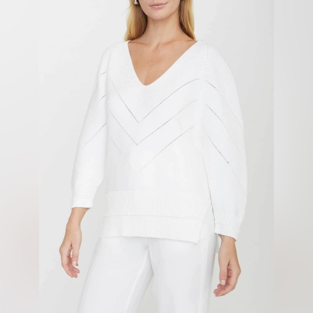 Brochu Walker white 3/4 sleeve cotton Decker Vee sweater size XS